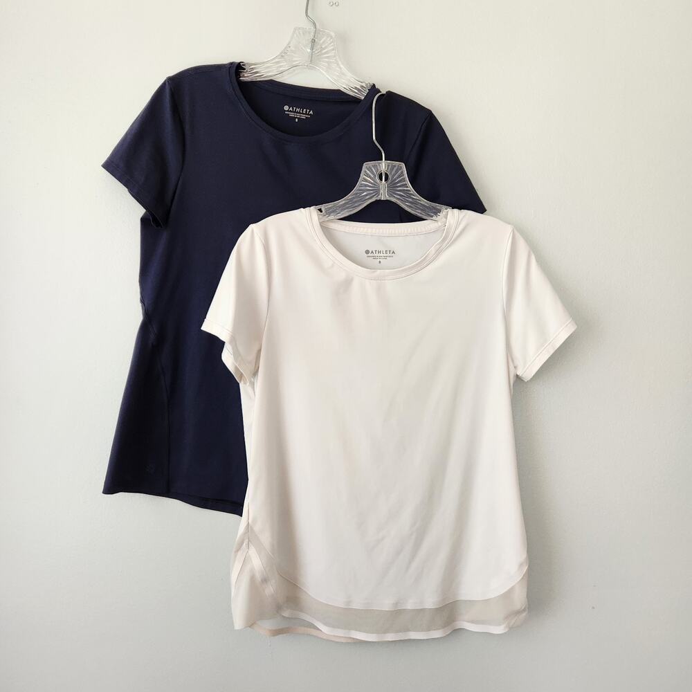 Athleta 2 Piece Athletic Top Set Women S White Navy Coastal Girl Sporty Chic Gym